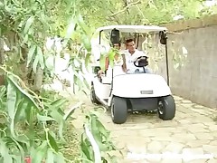 A beauty and her boyfriend are driving around in a golf cart. All of a unexpected they stop and the dude to the beauty up, eating her cunt and humping his up her asshole. Then the angels gets a absorbs buttfuck fucking.